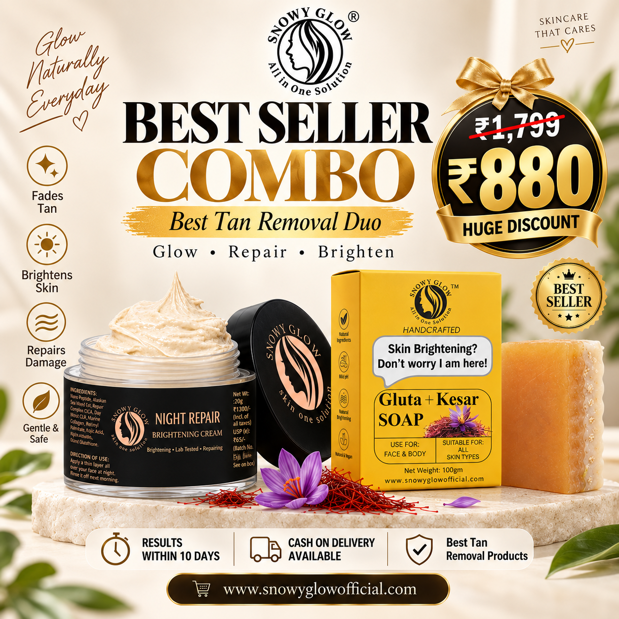 Snowy Glow Night Repair Cream & Gluta-Kesar BrighteningSoap